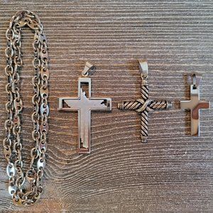 4 Piece Stainless Steel Cross Pendant and Chain Set